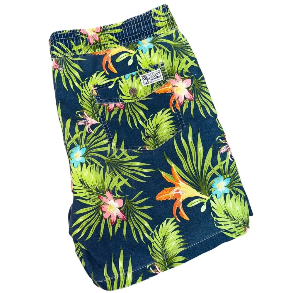 Polo Ralph Lauren Swim Trunks Blue Floral Tropical Lined Swimsuit‎ Shorts Size L